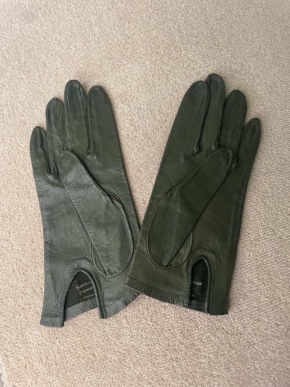 Vintage dark green leather gloves XS